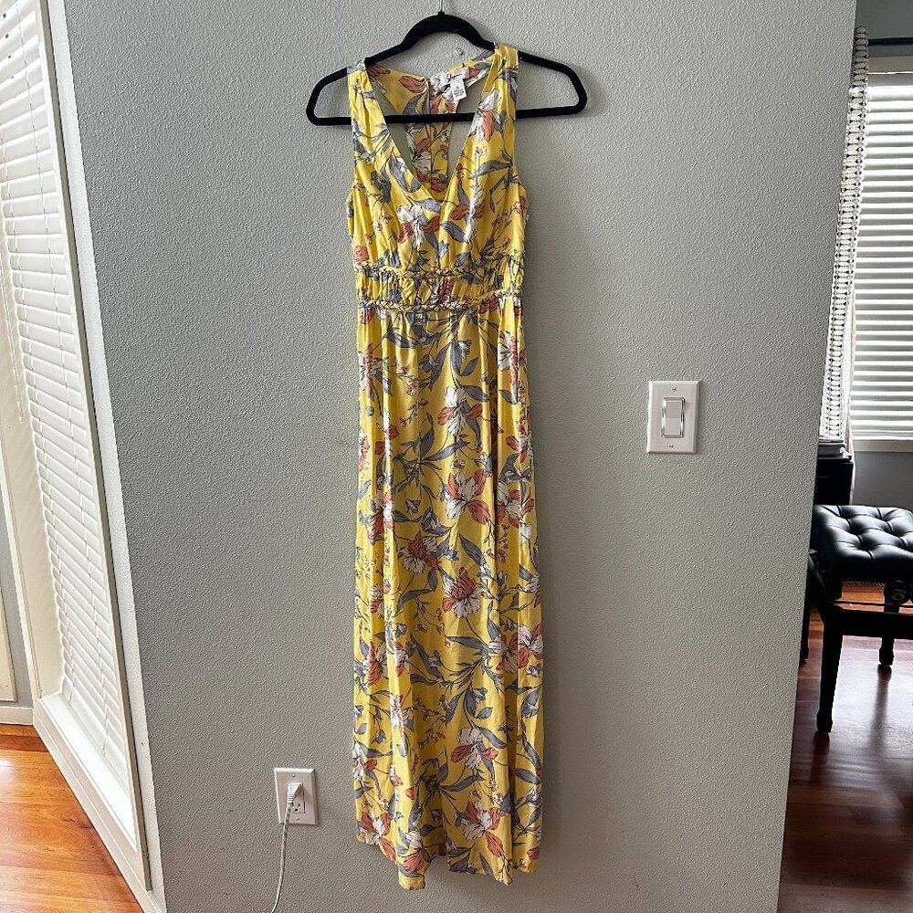 Japna Butter Yellow Floral Maxi Dress Women's size SMALL Sundress Vacation